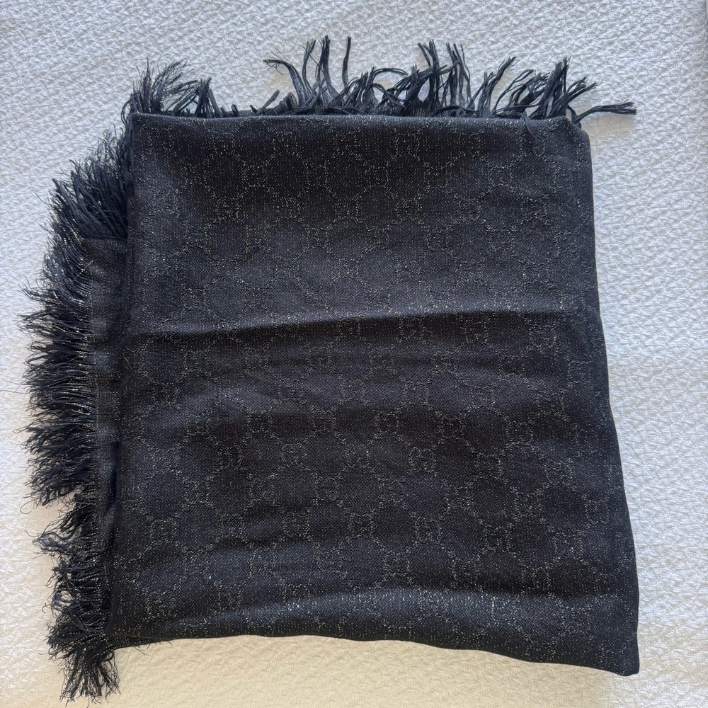 Gucci Black and gold Fringed Scarf
